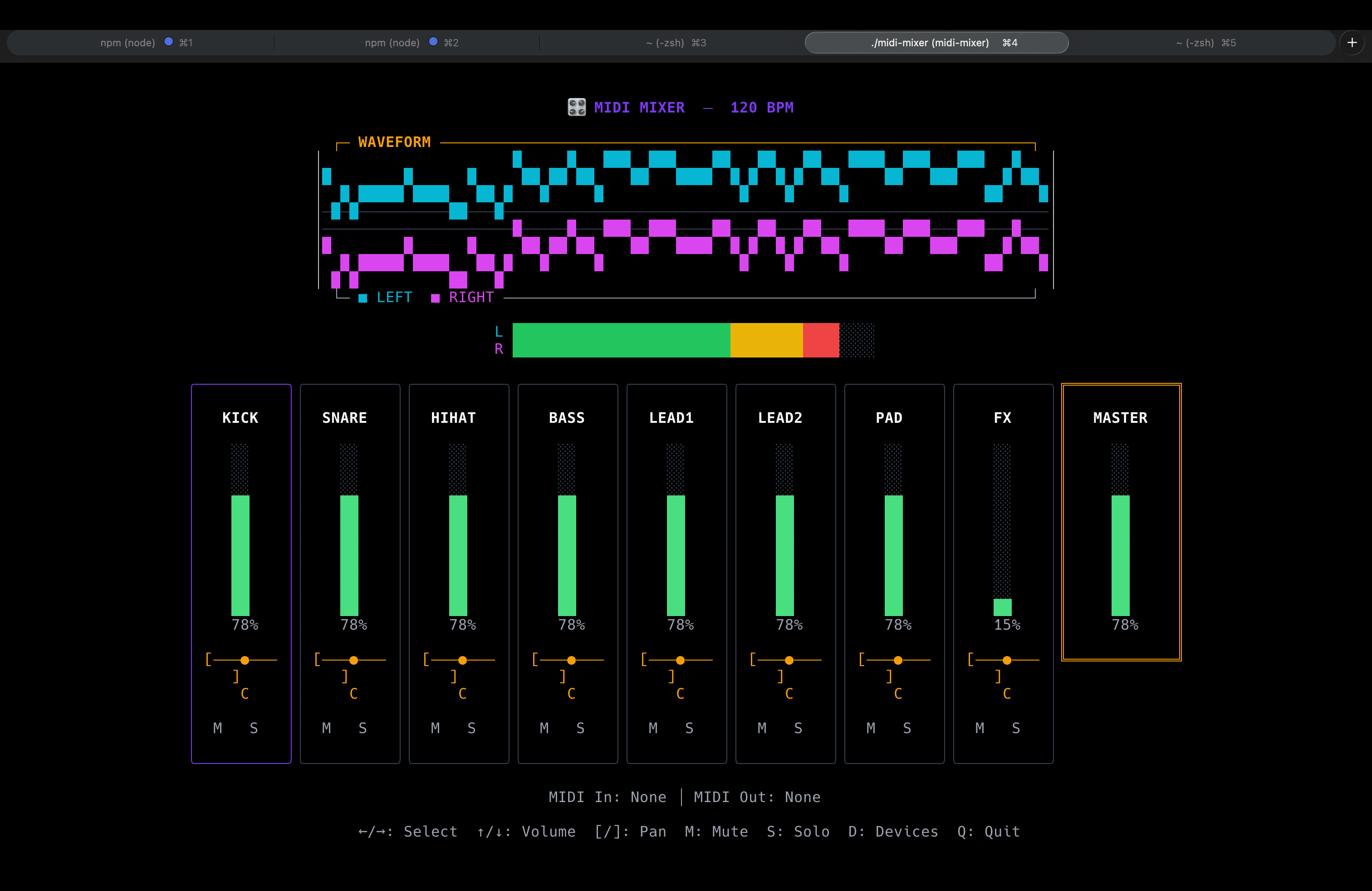 midi-mixer (Go TUI) preview